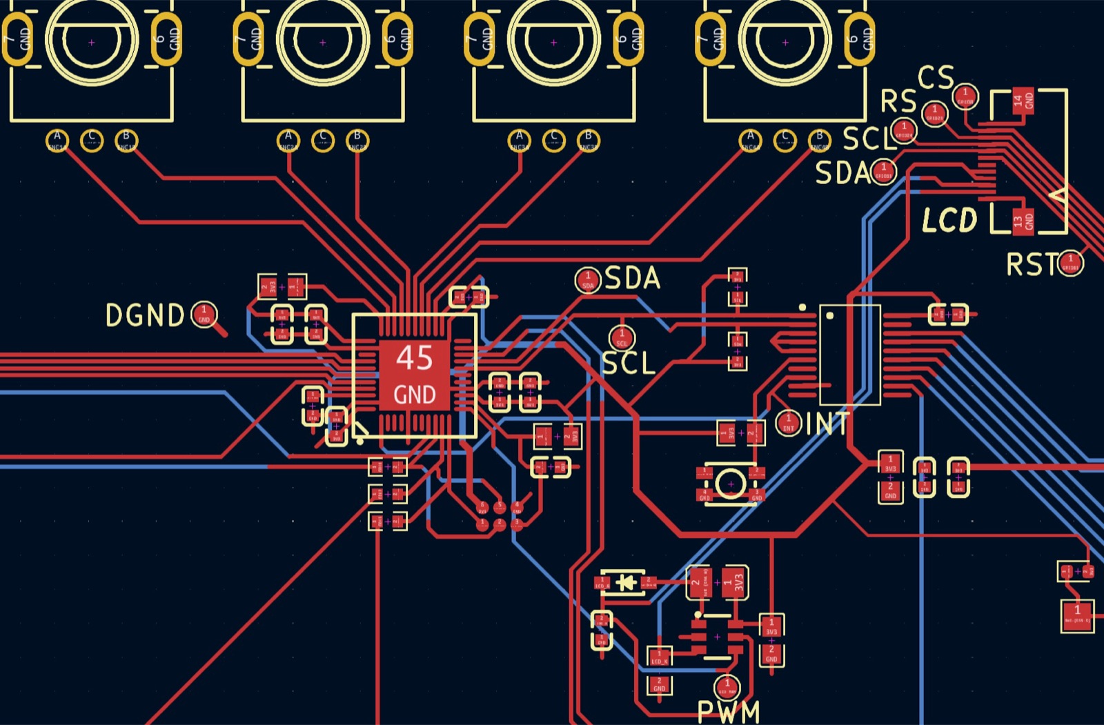 Close-up of the layout around the keyboard controller chip and display connector